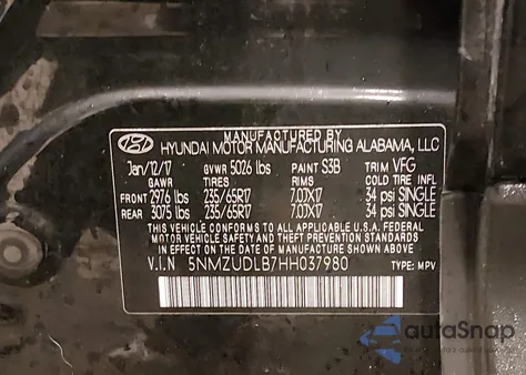 2017 Hyundai Santa Fe Sport 2.4L z USA, uszkodzony, nr VIN 5NMZUDLB7HH037980